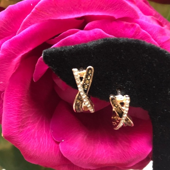 Leopard Rhinestone Rose Gold Hoop Earrings - Picture 6 of 10